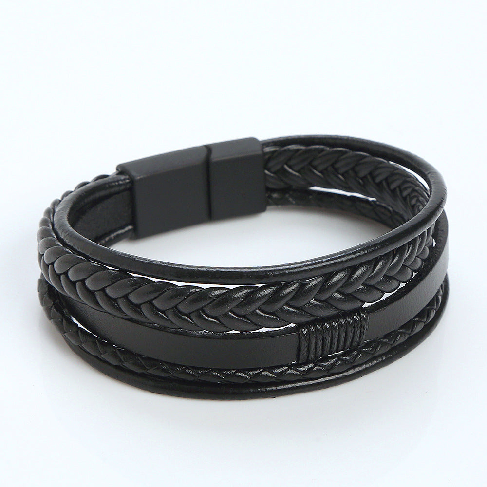 Fashion Handwoven Multilayer Design Leather Bracelet With Stainless Steel Magnetic Clasp for Men Women Accessories SCB007