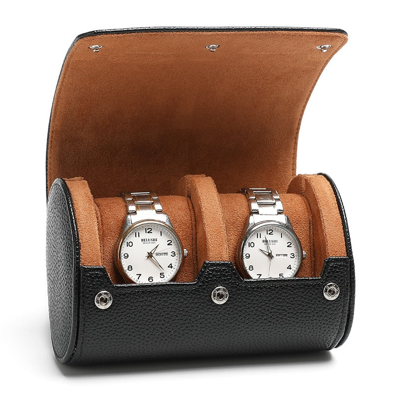 Custom Oem Men Pebble Grain Leather 3 Slot Travel Watch Roll case Designer Caja De Reloj Sliding Out Leather Watch Storage Roll