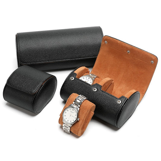 Custom Oem Men Pebble Grain Leather 3 Slot Travel Watch Roll case Designer Caja De Reloj Sliding Out Leather Watch Storage Roll